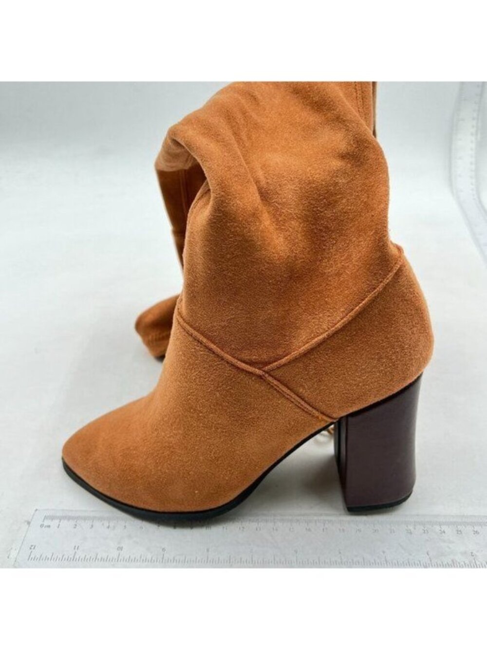 Women's Over The Knee Thigh High Chunky Heel Pointed Toe Faux Suede Boots Brown - Picture 2 of 7